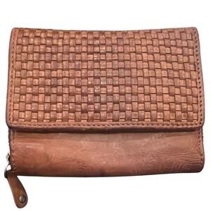 Harbour 2Nd Cognac Tan Woven Leather Lou Trifold Zip Around Wallet